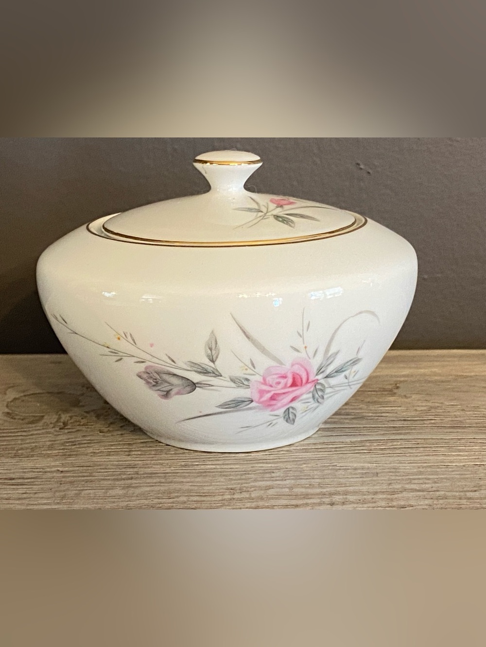 Vintage Sugar Bowl with Lid By Golden Rose Fine China 3” White With Florals.